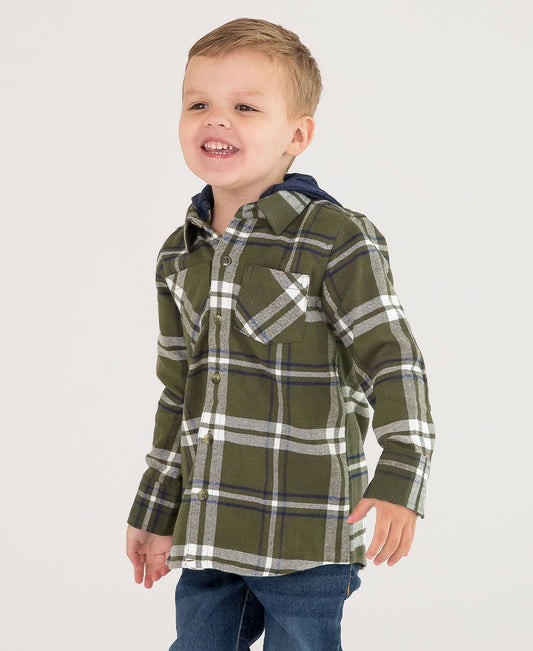 Plaid Hooded Button Down