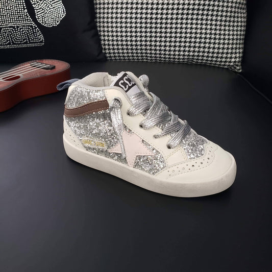 High Top Silver Glitter Star Sneaker